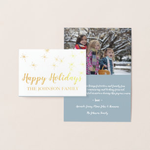 Gold Merry Christmas Script Photo Snow Blue Foil Card