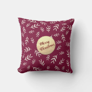 Gold Merry Christmas Script Red Elegant Cushion