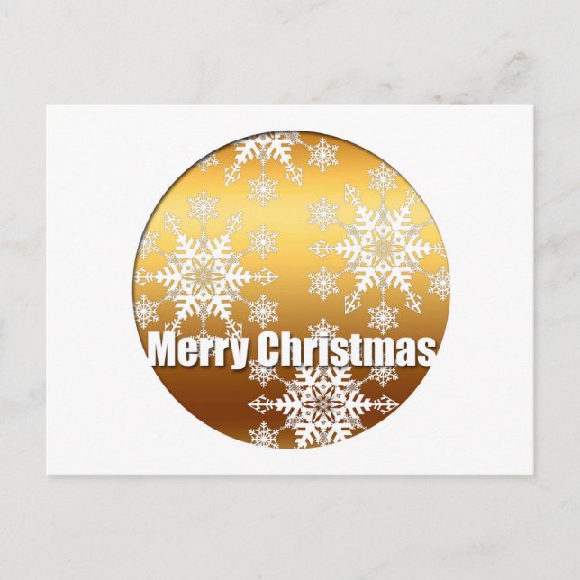 Gold Merry Christmas Snowflakes H Postcard (Front)