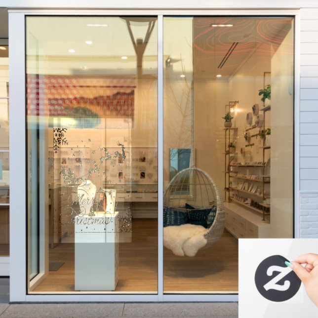 Gold Merry Christmas Snowflakes, Happy New Year Window Cling (Store Window)