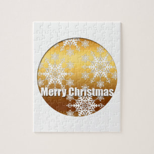 Gold Merry Christmas Snowflakes - Jigsaw Puzzle