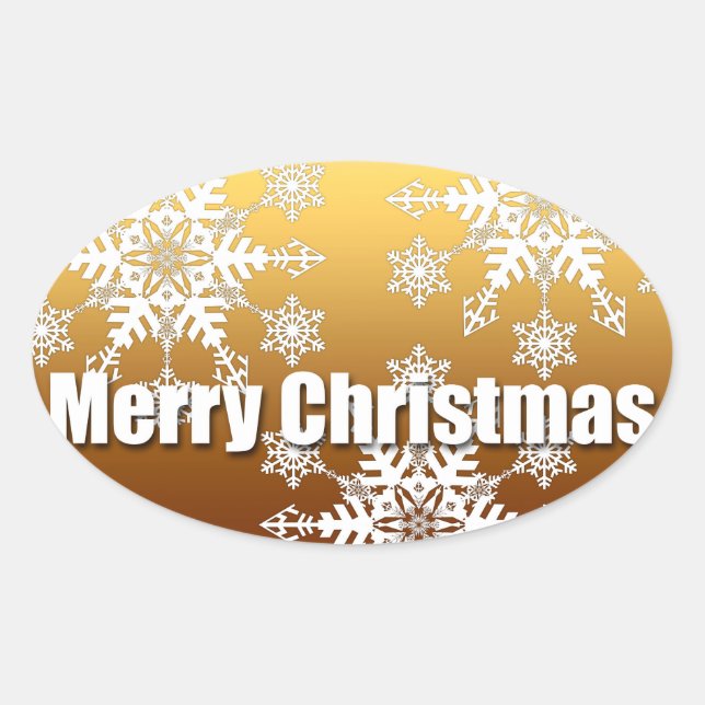 Gold Merry Christmas Snowflakes - Oval Sticker (Front)