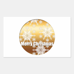 Gold Merry Christmas Snowflakes - Rectangular Sticker