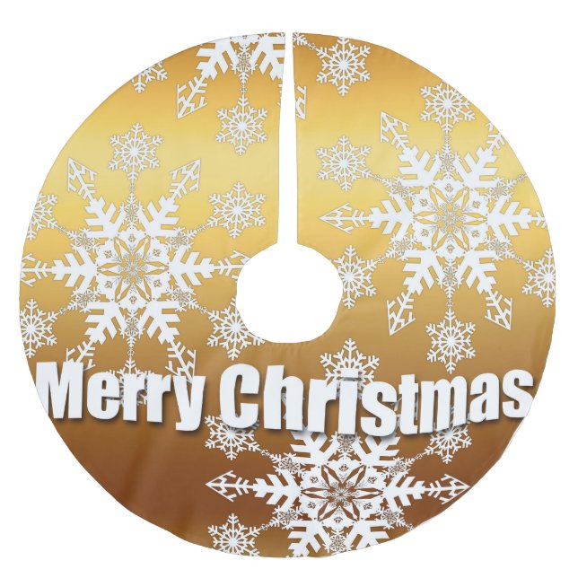 Gold Merry Christmas Snowflakes - Tree Skirt (Front)