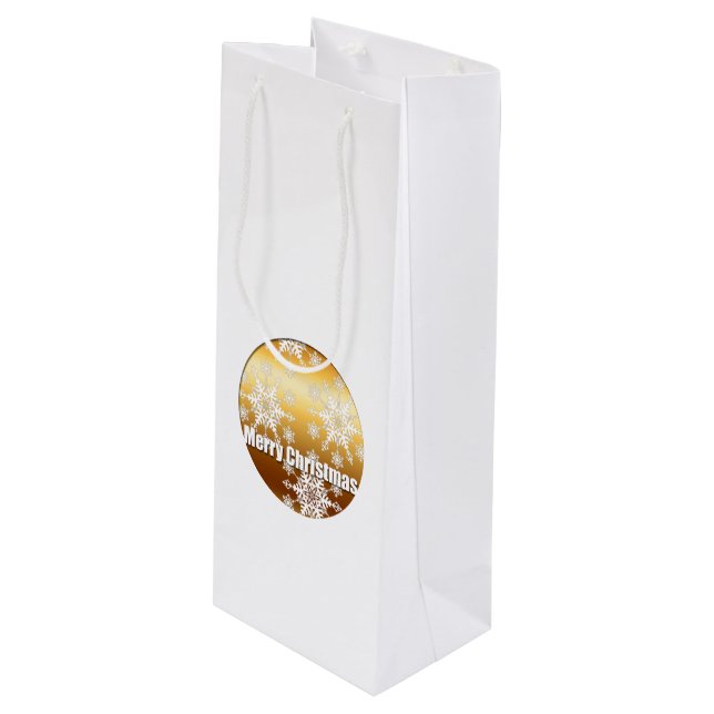Gold Merry Christmas Snowflakes - Wine Gift Box Wine Gift Bag (Front Angled)