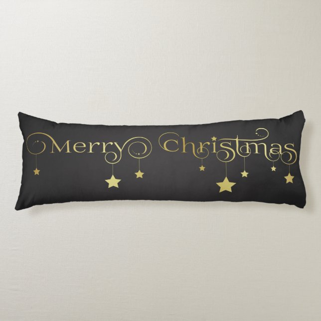 Gold Merry Christmas Stars Body Cushion (Front)