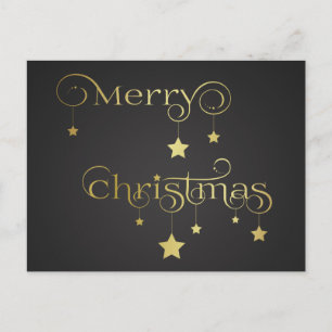Gold Merry Christmas Stars Holiday Postcard
