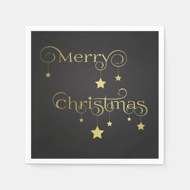 Gold Merry Christmas Stars Napkin (Front)