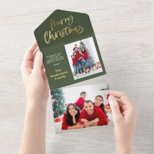 gold merry christmas stars photo holiday all in one invitation