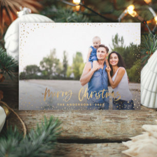 Gold merry Christmas stars photo holiday card