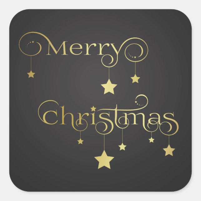 Gold Merry Christmas Stars Square Sticker (Front)