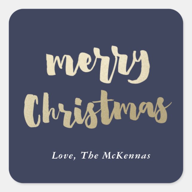 Gold Merry Christmas sticker faux foil (Front)