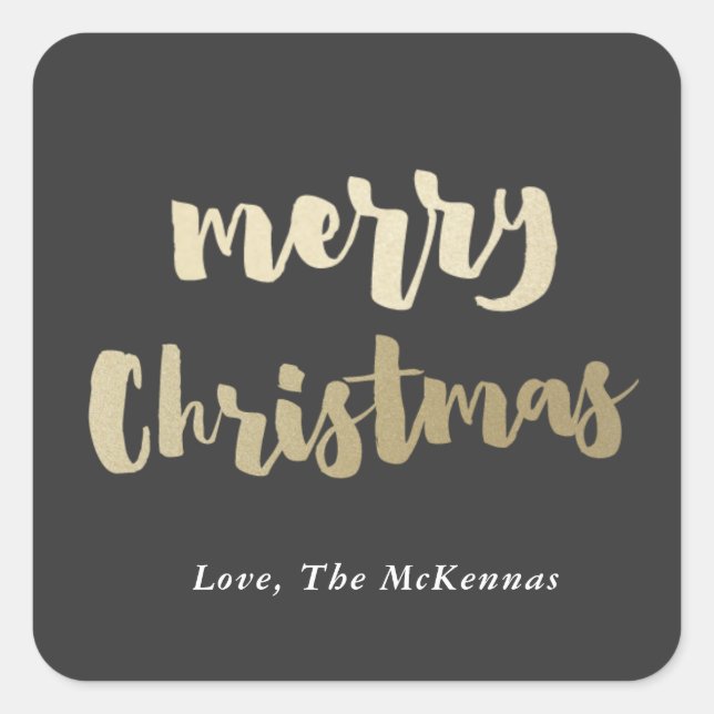 Gold Merry Christmas sticker faux foil (Front)