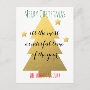 Gold Merry Christmas tree Holiday Postcard