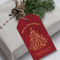 Gold Merry Christmas Tree Lights on Crimson Red