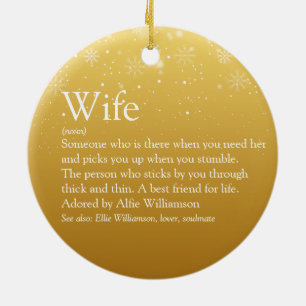 Gold Merry Christmas Wife Definition Snowflakes Ceramic Tree Decoration