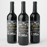 Gold Merry Christmas Wreath Wine Label Chalkboard<br><div class="desc">Perfect personalised wine labels for celebrating Christmas party or holiday hostess gifts. Chalkboard background and gold script Merry Christmas with Christmas wreath.</div>