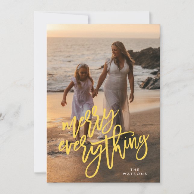 Gold Merry Everything Photo Holiday Card (Front)