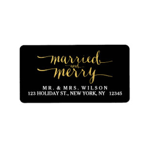 Gold Merry & Married   Holiday Address Label