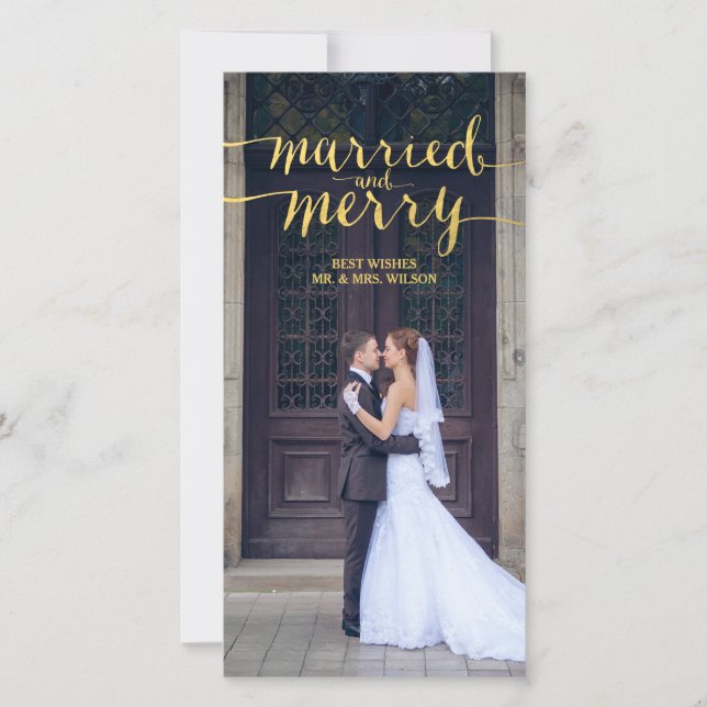 GOLD MERRY & MARRIED | HOLIDAY PHOTO CARD (Front)