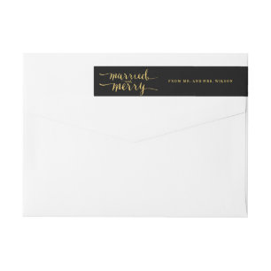 Gold Merry & Married   Holiday Wraparound Label