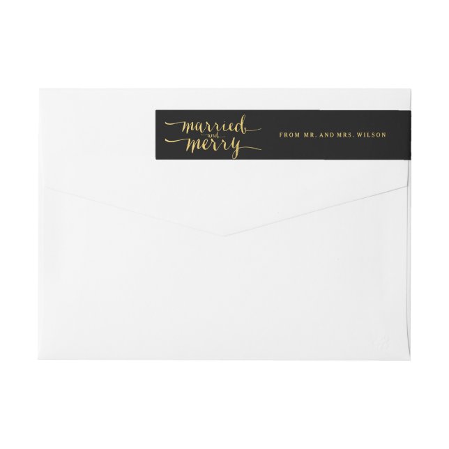 Gold Merry & Married | Holiday Wraparound Label (Back)