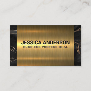 Gold Metal   Black Marble Trim Business Card