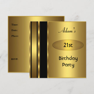 Gold Metal Black Mens 21st Birthday Party Man Invitation