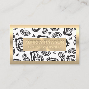 Gold Metal   Black Paisley Flower Pattern Business Card