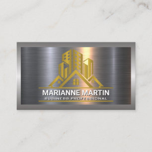 Gold Metal Brushed Luxury Real Estate Logo Business Card