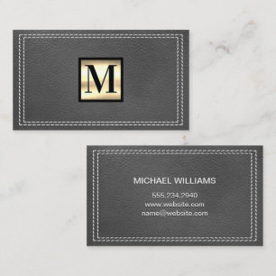 Gold Metal Classic Monogram Stitched Leather Business Card