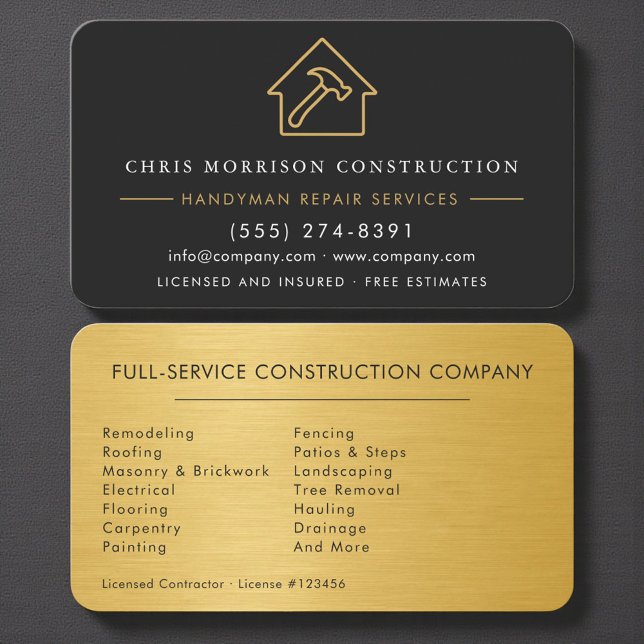 Gold Metal Contractor & Construction Business Card (Creator Uploaded)