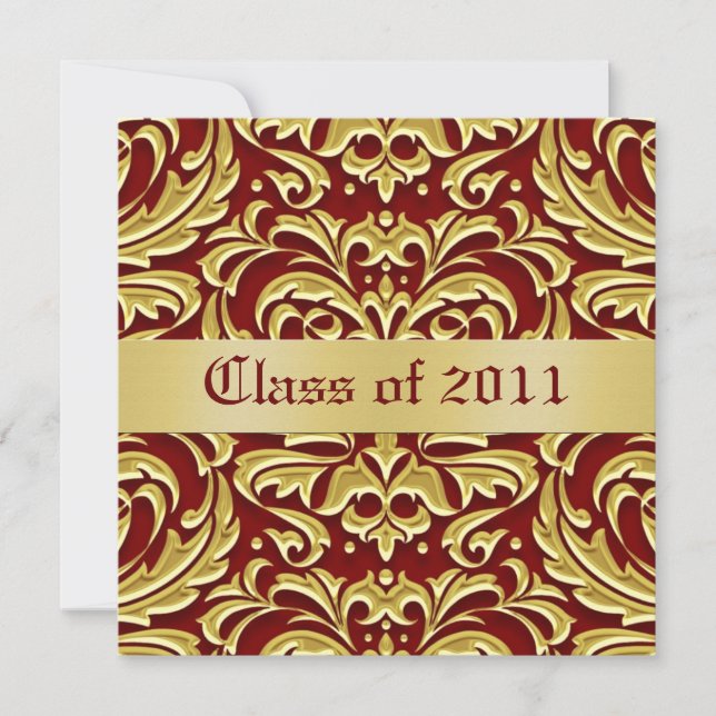 Gold Metal Damask Class of Graduation Invitation (Front)