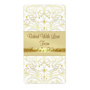 Gold Metal Damask Filigree Holiday Baking Label