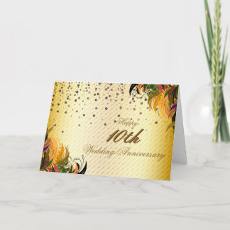 Gold Metal Floral Happy 10th Wedding Anniversary Card
