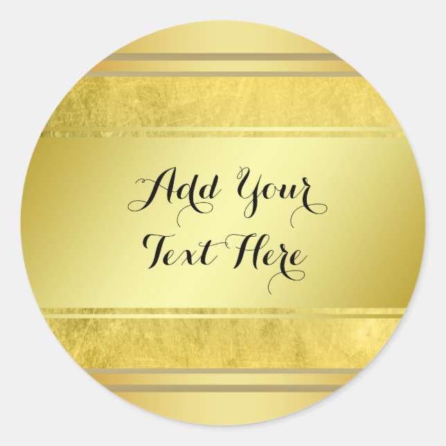 Gold Metal Foil Faux Glitter Customise Classic Round Sticker (Front)