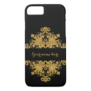Gold Metal Foil Vintage Elegance Ornament on Black iPhone 8/7 Case