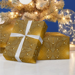 Gold Metal Fractal Pattern Design  Wrapping Paper