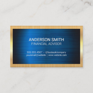 Gold Metal Frame   Blue Metal Background Business Card
