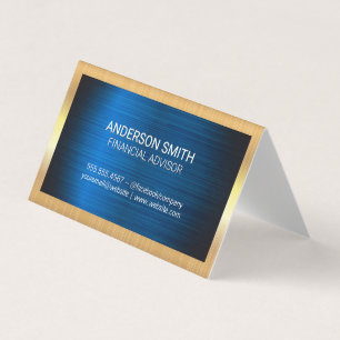 Gold Metal Frame   Blue Metal Background Business Card