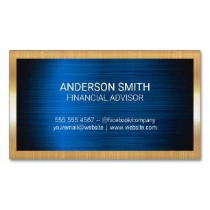 Gold Metal Frame   Blue Metal Background Business Magnetic Business Card