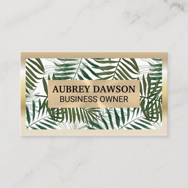 Gold Metal Frame | Boho Palm Leaves Style Business Card (Front)
