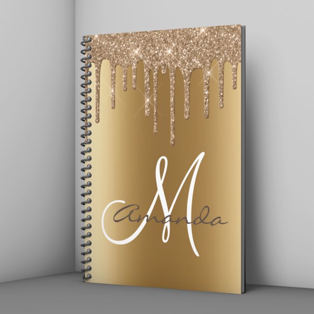 Gold Metal Glitter Drips Monogram Personalised Notebook (Creator Uploaded)