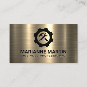 Gold Metal Hammer Wrench Logo Business Card