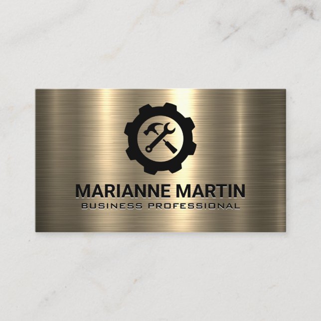 Gold Metal | Hammer Wrench Logo Business Card (Front)