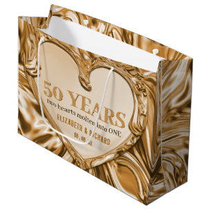 Gold Metal Heart Wedding Anniversary Large Gift Bag