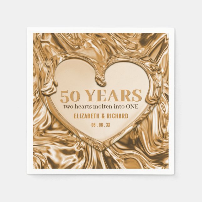 Gold Metal Heart Wedding Anniversary Napkin (Front)