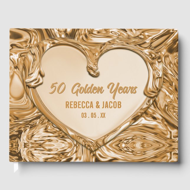 Gold Metal Heart Wedding Guest Book (Front)