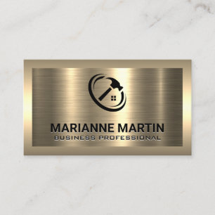 Gold Metal   Home Hammer Logo Business Card
