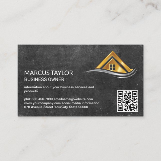 Gold Metal Home Logo | Real Estate Business Card (Front)